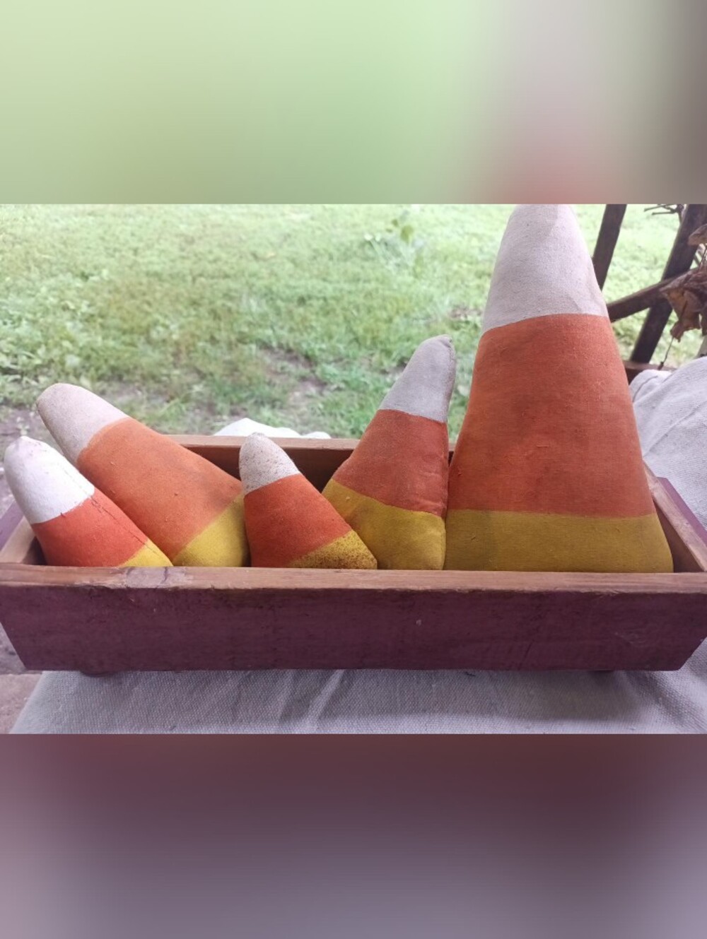 Set Of 5 Handmade Primitive Candy Corn Bowl Fillers. Ast Sizes 4"-10" Halloween